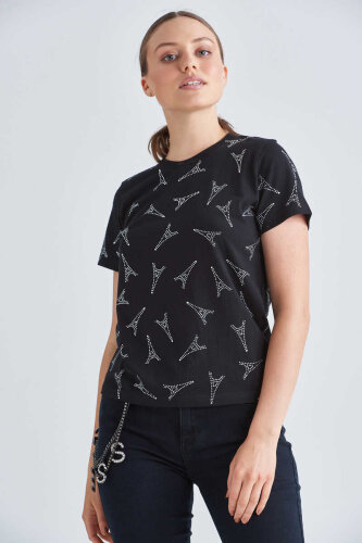 Balenciaga Eyfel Kulesi Desenli Kadın T-Shirt - 5