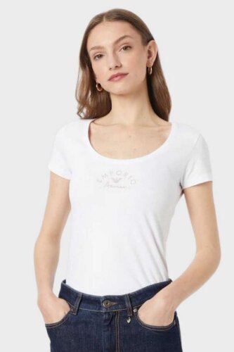Emporio Armani Kadın Logolu Bisiklet Yaka T-Shirt - Emporio Armani