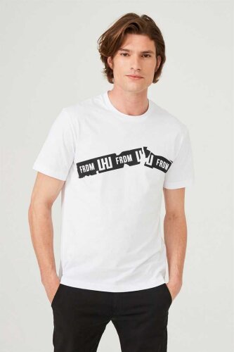 Erkek Bisiklet Yaka Logolu T-Shirt - 3