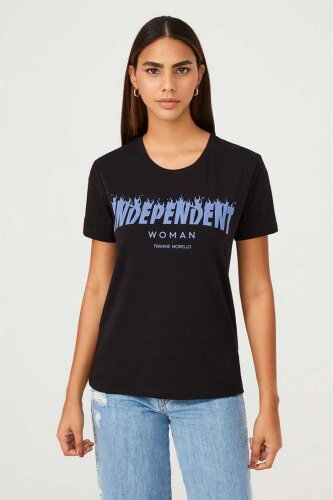 Frankie Morello Bisiklet Yaka Kadın T-Shirt - Frankie Morello