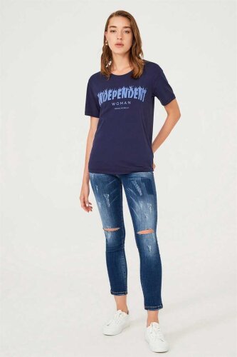 Frankie Morello Bisiklet Yaka Kadın T-Shirt - 3