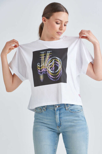 Guess Kadın Baskılı Crop T-Shirt - GUESS