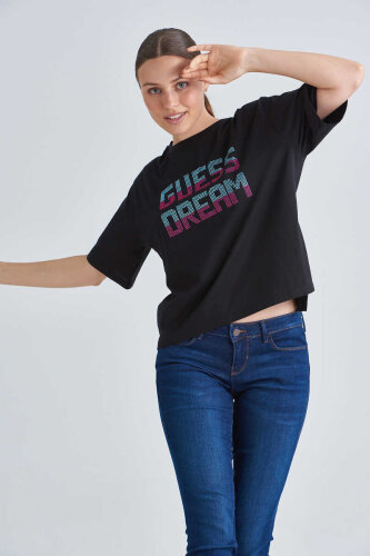 Guess Logolu Taşlı Kadın T-Shirt - GUESS