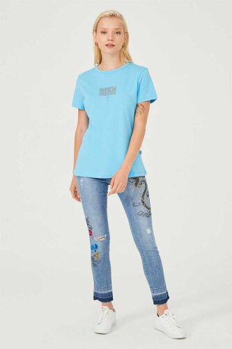 Kadın Bisklet Yaka T-Shirt - 4