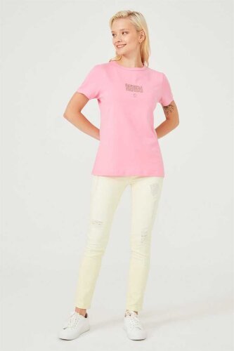 Kadın Bisklet Yaka T-Shirt - 5
