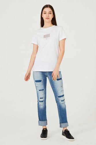 Kadın Bisklet Yaka T-Shirt - 4