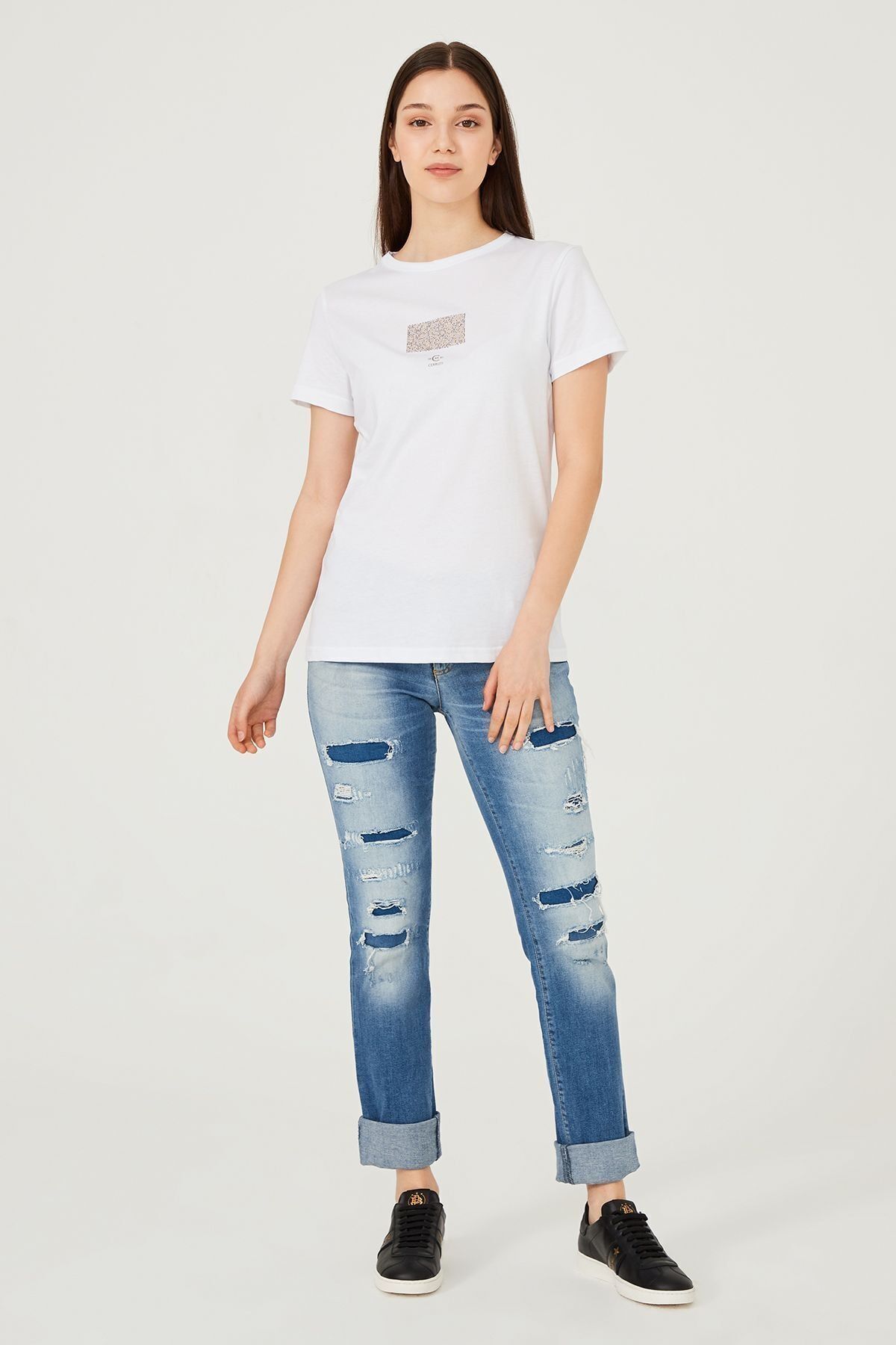Kadın Bisklet Yaka T-Shirt - 11