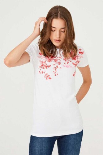 Kadın Çiçekli T-Shirt - Frankie Morello