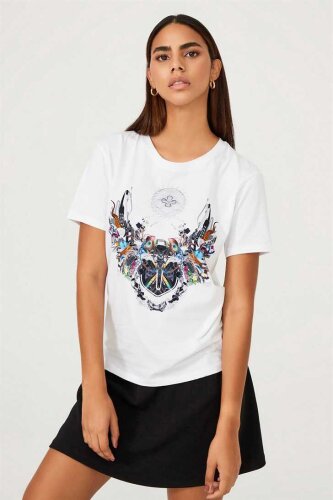 Kadın Etnik Desenli T-Shirt - Frankie Morello