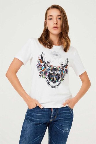 Kadın Etnik Desenli T-Shirt - 9