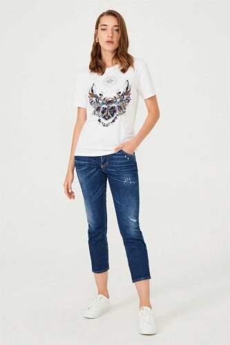 Kadın Etnik Desenli T-Shirt - 13
