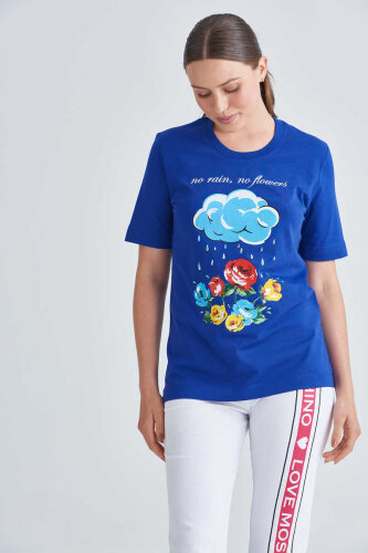Love Moschino Kadın Bulut Baskılı T-Shirt - Love Moschino