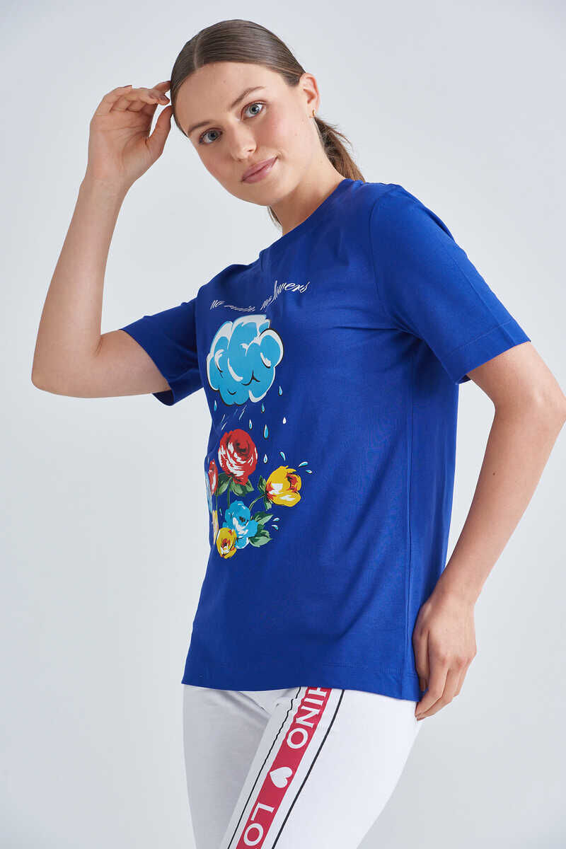 Love Moschino Kadın Bulut Baskılı T-Shirt - 3