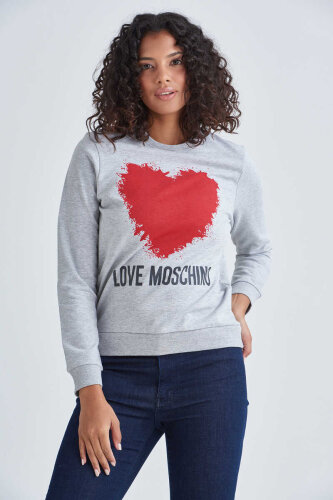 Love Moschino Kadın Kalp Logolu Sweatshirt - Love Moschino