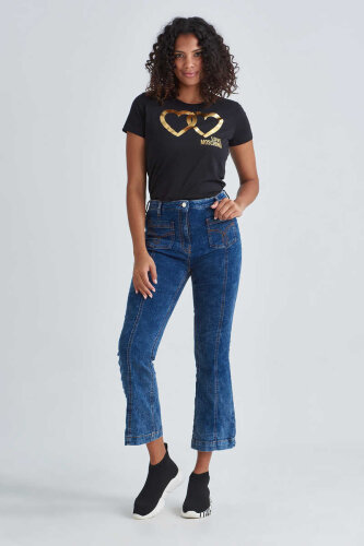 Love Moschino Kadın Kısa İspanyol Paça Jeans - Love Moschino