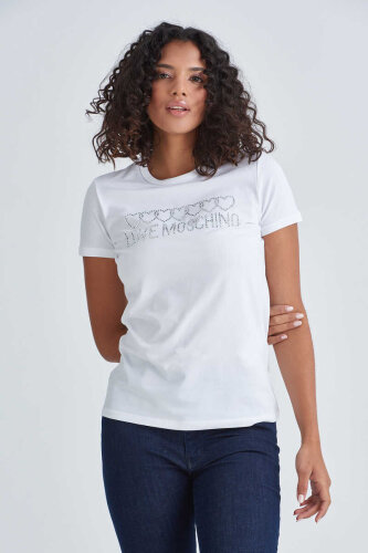 Love Moschino Kadın Taşlı T-Shirt - Love Moschino