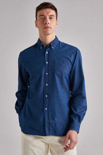 Woolrich Erkek Uzun Kollu Erkek Denim Gömlek - WOOLRICH