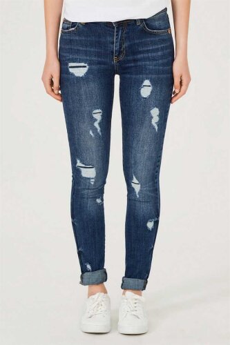 Yırtrık Dar Paça Kadın Jeans - Frankie Morello