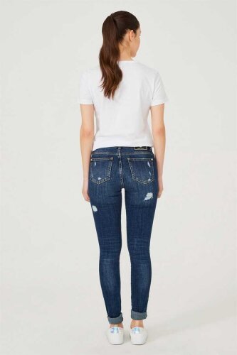 Yırtrık Dar Paça Kadın Jeans - 7