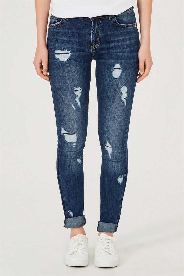 Yırtrık Dar Paça Kadın Jeans - 8